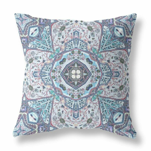 Palacedesigns 18 in. Floral Boho Indoor Outdoor Zippered Throw Pillow Light Blue & Gray PA3680290